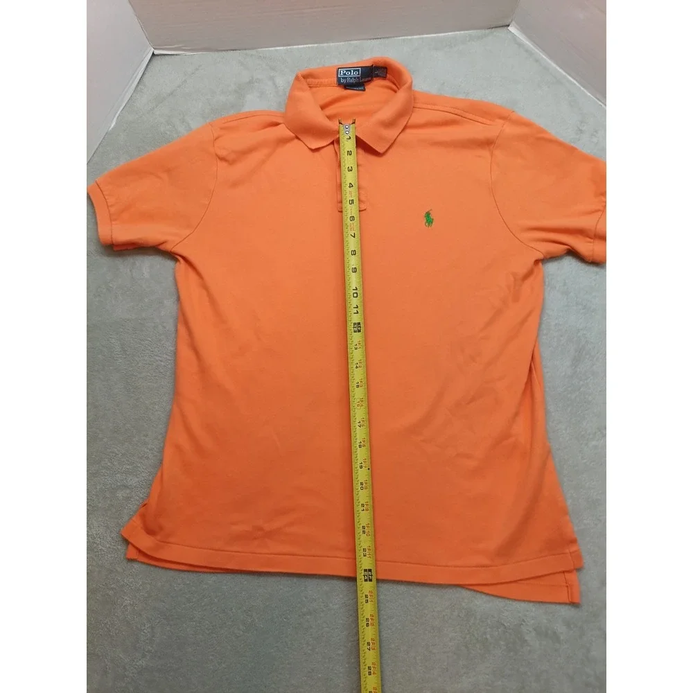 Polo Ralph Lauren Shirt Mens L Short Sleeve Orange Polo Green Pony Custom Fit.